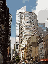 Life is really diverse in the East 50's.  On one block you are in a prime business area and the next block you are in the most expensive residential area in New York City. Top left picture you see a building referred to as the Lipstick Building in NYC.