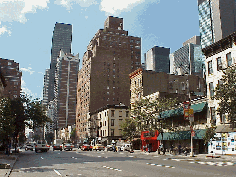 Bottom right picture is 53rd Street and 2nd Avenue which is lined with stores and residential buildings.