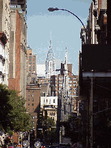 Top left picture is the Chrysler Building in the center with Grace Church to the right as seen from where else?...Broadway!