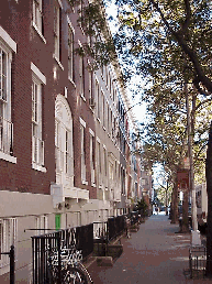 Center right you see a typical street and pretty townhouses in Greenwich Village.