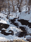 Top left photo you see the snow covered stairs leading to Central Park at Duke Ellington Blvd.