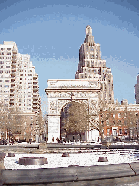 Center right you see the fountain of Washington Square Park filled with snow.