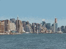 Top right picture you see the skyline of midtown Manhattan as seen from the East River.  To the far right in this photo you can see the United Nations Building.  The tall building behind the United Nations is the residential building Trump World Tower.