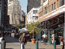 Center right photo is South Street Seaport  and the stores. Vendors and shows exhibit on the cobblestones here in nice weather.