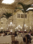 Finally here we are at the Plaza Hotel in the gorgeous Palm Court for lunch.  It will be hard to keep your eyes off of all of the beautiful surroundings.  The food looks like art here.  The dessert cart is so pretty it doesn't look real. Tiffany Ceiling.