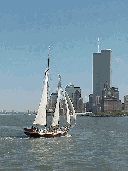 Top right picture you see the southern tip of New York City as seen from the harbor.  The World Trade Towers can be seen in the distance.