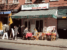 Top right picture you see some of the restaurants that line Mulberry Street. Center right picture you see diners enjoying a nice day and great meal at Sorrento Restaurant Caf in Little Italy.