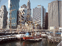 Center right picture you see the  historic ships of the South Street Seaport Museum with the skyline of downtown Manhattan in the distance.