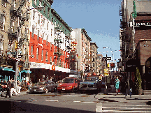 Center picture you see lunch hour in New York's Little Italy.