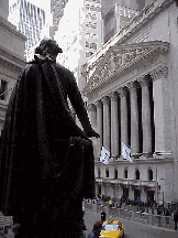 Top left photo you see a statue of George Washington on the steps of Federal Hall as he watches over the New York Stock Exchange in the distance.