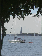 Top left picture you see the skyline of New York City as seen from Brooklyn Heights. Top right you see the Statue of Liberty as seen from Battery Park City.