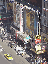 Center right picture is an aerial view of Broadway and Elton John's Aida Billboard in Times Square.