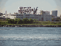 Center right you see the view of the Pepsi sign and East River as seen from the lawn of the UN.