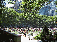 Top right picture you see the beautiful trees that line Bryant Park. Center right you see the lunch crowd and a part of the skyline of the city.