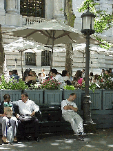 Top left photo you see people dining at Bryant Park and a man taking a mid-day nap.