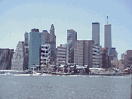 Top right picture you see the panoramic views of the skyline of NYC as seen from the promenade in Brooklyn Heights.  The two tall towers to the right are the World Trade Center Towers. You can also take the subway to Brooklyn Heights.