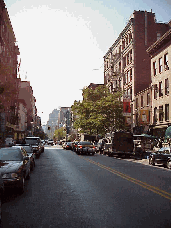 Bottom right picture is West Broadway. This looks like a pretty picture but it's actually a very sad sight for New Yorkers.  Before September 11th the World Trade Towers would have been very visible in the horizon of this picture.