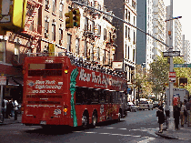 Top right photo you see a New York Tour Bus on Bleecker Street.  Tour buses go by every minute or two. Of course if you really want to club it, you have to get off of the bus!