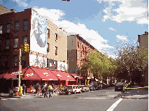 Top right you see a pretty tree lined street in the East Village.  The East Village in recent years has become a trendy area with great ethnic boutiques, bakeries, restaurants and coffeehouses.