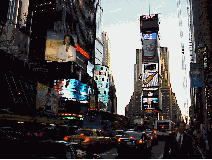 Center right picture you see the lights at dusk on Broadway. In the distance you see the Jumbotron where the ball drops on New Year's Eve.