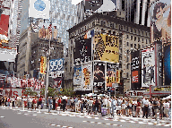 Bottom right picture you see Broadway and the long lines of people waiting at the TDF Ticket Stand to purchase discount theater tickets.