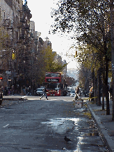 Top right photo you see a tour bus in the far distance on West 46th Street and Restaurant Row in Hell's Kitchen.