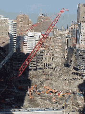 Top right picture you see the area where the World Trade Center Towers once stood.  Weeks later the area is now known as Ground Zero.