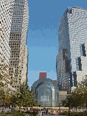 Bottom right picture you see the Atrium Building which used to house the Winter Garden.  Before September 11th the World Trade Towers stood behind the Atrium. It seems almost unbelievable that this small glass building would still be standing today.