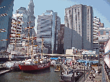 Bottom right picture was taken at South Street Seaport. You can shop in the mall on the pier then have lunch or dinner in one of the many restaurants overlooking the great views of the skyline.