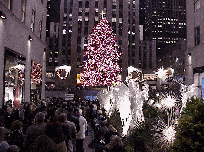 Top right you see the Rockefeller Center Christmas tree and the crowds that always gather to bring in the holiday season.