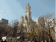 Top right picture you see the Woolworth Building as seen from City Hall.  This was one of New York's City's first skyscrapers. After the World Trade Center disaster it is now again one of the tallest buildings downtown.