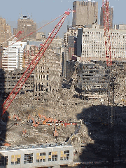 Top right picture you see a look down on ground zero as seen from a rooftop on Rector Street.  The rescue work has gone on non-stop since 9/11 except for moments of silence and memorials.