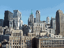 Center right picture you see the skyline of New York City's downtown area from the same rooftop in Battery Park City.  In this picture you can see the majority of the Financial Center's offices.