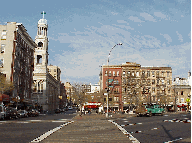 Center right picture you see Father Demo Square.  Between the church to the left and the buildings to the right is Bleecker Street.  Bleecker Street is lined with clubs, restaurants and specialty stores.