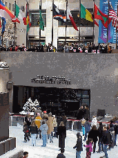 Center right picture you see Rockefeller Center. If you can see the people at the top of the picture, they are holding up signs that spell out 