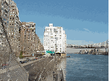 Bottom right picture you see the FDR Drive. This is as far to the east as you can go in Midtown Manhattan.  To the left is Sutton Place with the East River to the right.