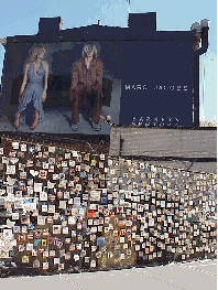 Center right picture you see the sidewalk across the street from St. Vincent's Hospital. In the background you see a Barney's New York billboard. See some of the hundreds of hand painted tiles that are memorials to the victims of 9/11.