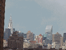 Top right photo you see the skyline of New York City as seen from the Williamsburg Bridge.  To the right you see the Citicorp Building and to the left you see the Chrysler Building.