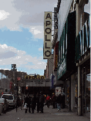 Top right picture you see the sidewalk of 125th Street in Harlem.  In the distance you see the famous Apollo Theater.  Harlem is a friendly neighborhood.  As you walk the sidewalks of 125th Street you'll pass shoppers, sales and maybe Bill Clinton.