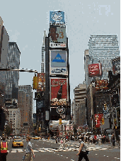 Top right picture you see Broadway and the famous Coke sign in the center.  To the center of the photo is the TDF ticket stand where you can purchase discount day-of-the-show tickets to Broadway plays.