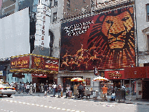 Bottom right picture you see 42nd Street in Times Square.  Actors and theater-goers alike love Times Square.  The West Side of New York City is where you'll find Broadway and all of the wonderful theaters.  The picture to the right shows the Lion King.