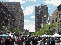 When it comes to block parties, New Yorkers do it up big.  Center right picture you see the 9th Avenue Street Fair in Hell's Kitchen.  The crowd stretches further than the eye can see!