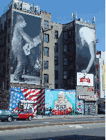 Giant billboards painted by a local NYC artist on the Lower East Side of NYC