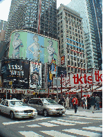 Broadway and people waiting in line at the TDF ticket stand