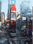 An aerial view of Broadway and Times Square