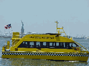 New York Water Taxi with the Statue of Liberty in the background