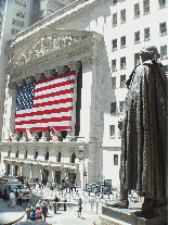 George Washington as he overlooks the New York Stock Exchange on Wall Street