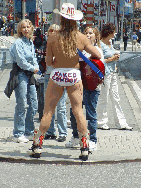 Naked Cowboy in the middle of Times Square