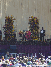 His Holiness Tenzin Gyatso the 14th Dalai Lama of Tibet on stage in Central Park