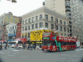 New York Sightseeing Tour bus on 14th Street in Greenwich Village